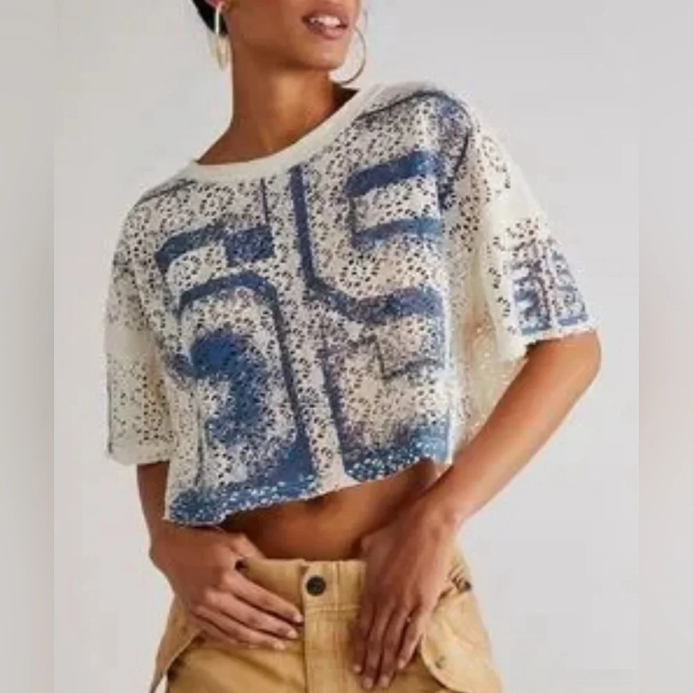 Free People Touchdown Tee Crop Top - Picture 1 of 3